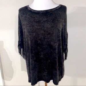Charcoal acid washed fringe blouse